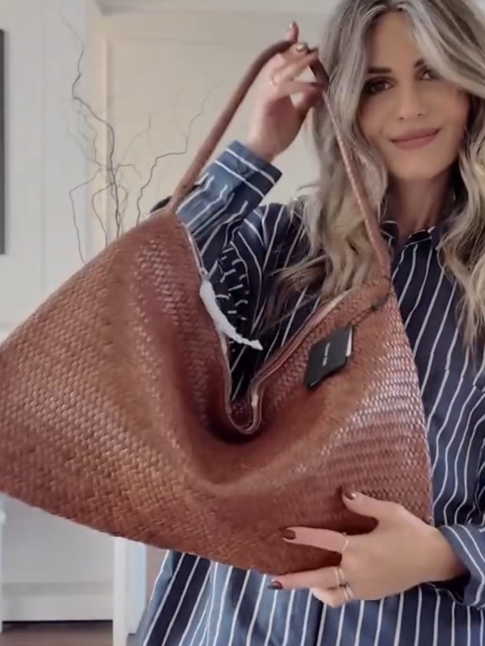 Massimo Dutti Woven Brown Leather Satchel Bag 6900/607/702 - Picture 2 of 12